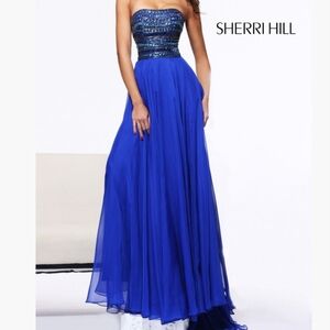Sherri Hill Prom/Formal Size 4 Strapless Beaded / Long Chiffon Skirt Royal Blue